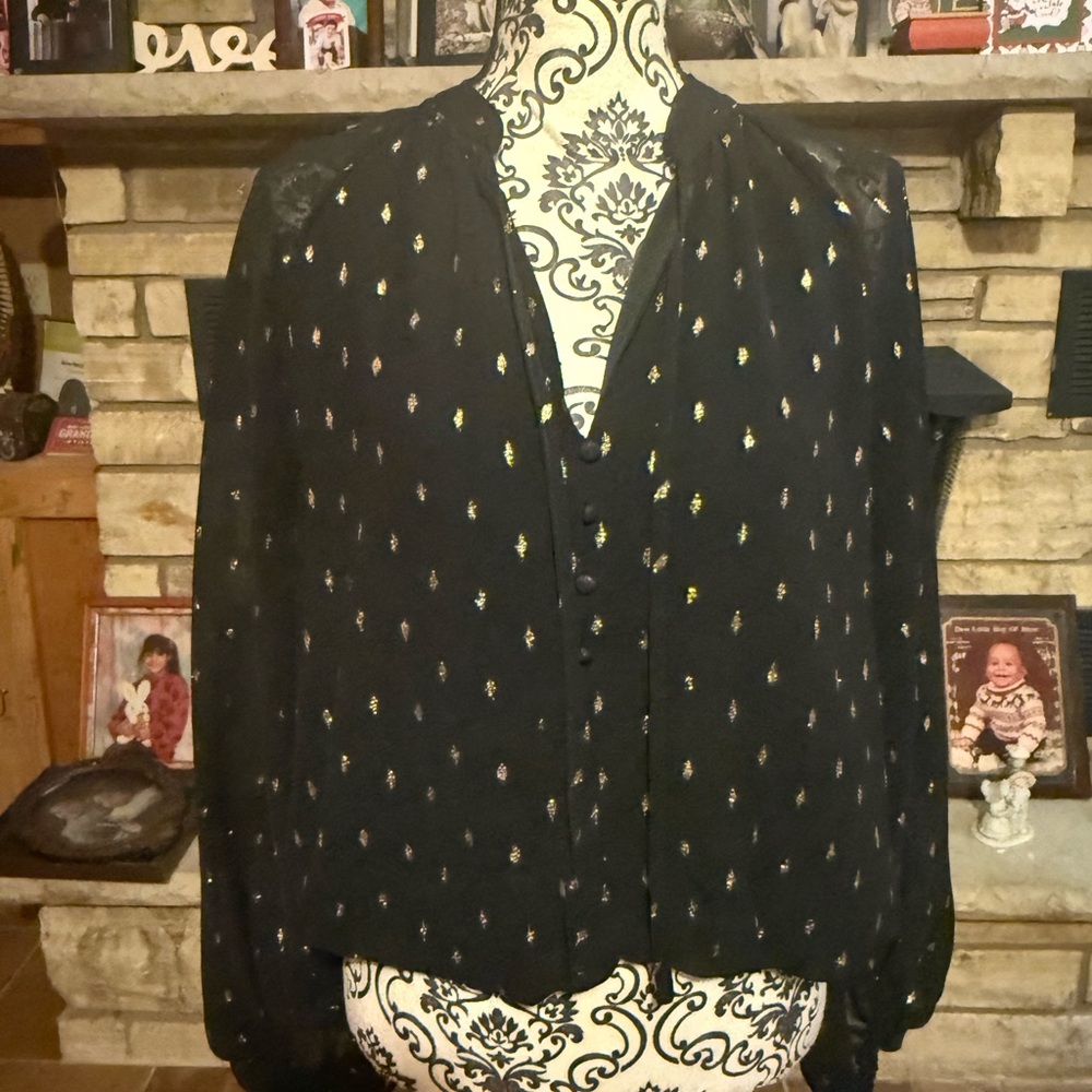 Blu Pepper Elegant Black Patterned Women's Top